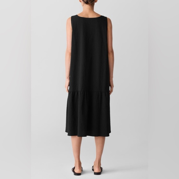 EILEEN Fisher Black Organic Cotton Seersucker Pucker Tiered Dress, Size Small - Picture 8 of 15